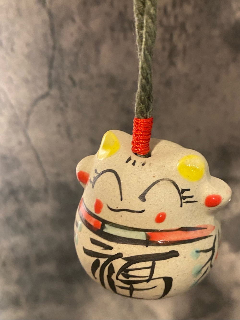 Handcrafted Porcelain Lucky Cat Charm Hanging Ornament